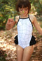 Swimsuit Girl 2, White & Black Grid