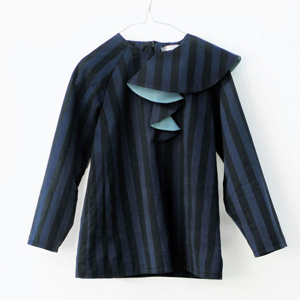 Ona Blouse, Black & Blue Stripes