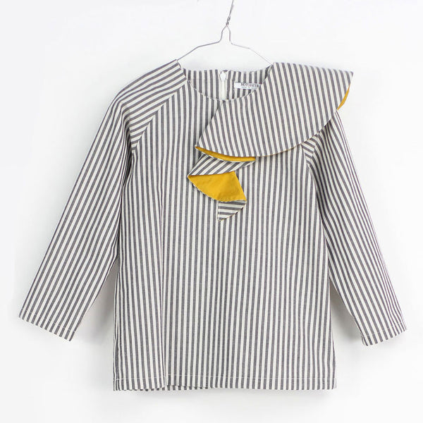 Ona Blouse, White & Grey Stripes