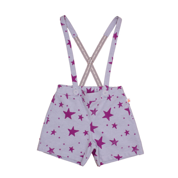 Girls Shorts w/ suspenders, Purple Stars