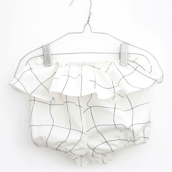 Xerez Baby Shorts, White & Black Grid
