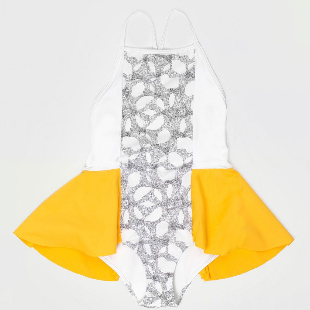 Ruffled Swimsuit, Halftone/Off white & Yellow