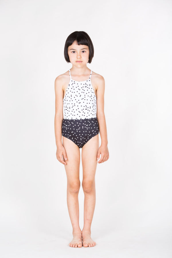 Thin Straps Swimsuit Polka dots white & black