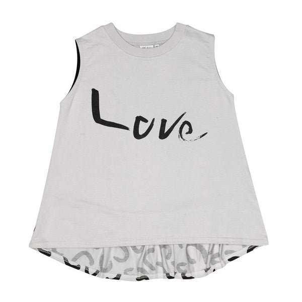 Sleeveless Love top, frill back, dove grey